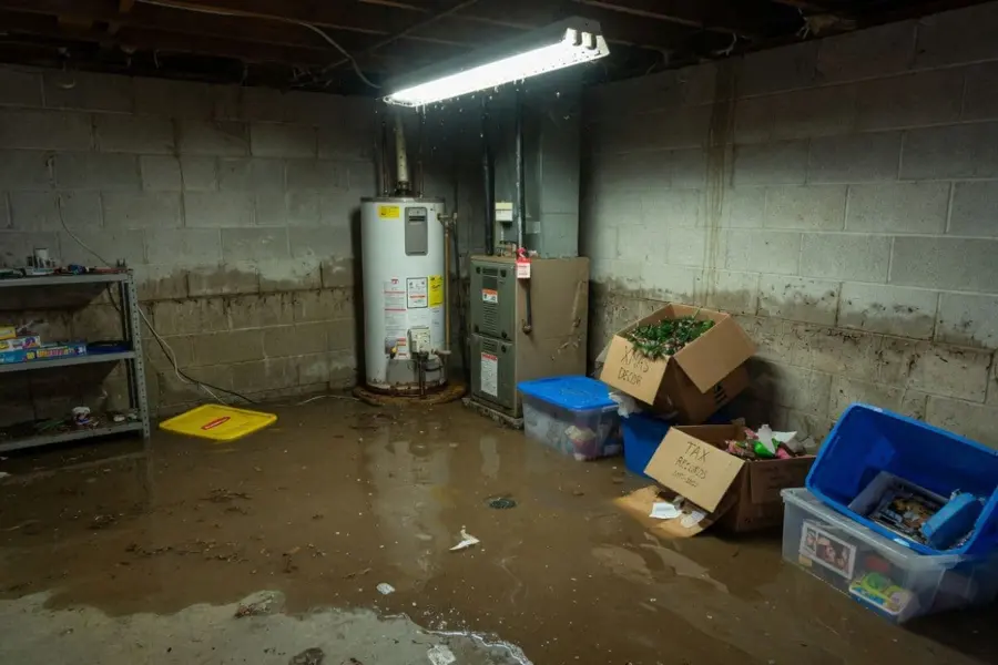 Water heater failure flooding a basement floor in a Stamford, CT home